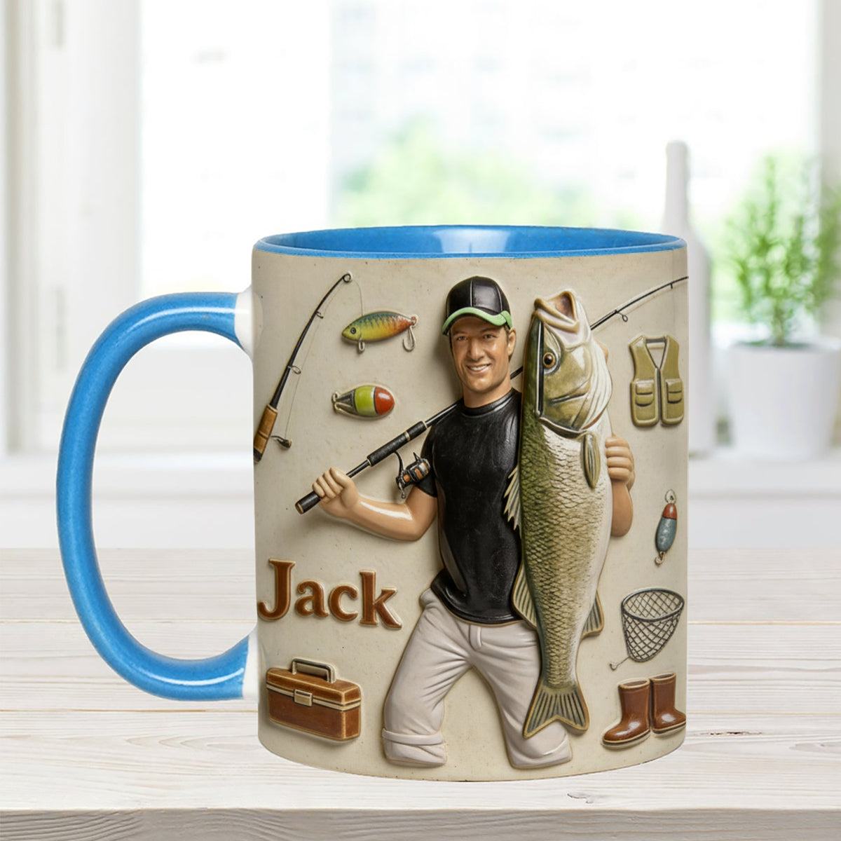 Mug décoratif personnalisé « Amoureux de la pêche » avec agitateurs en acrylique