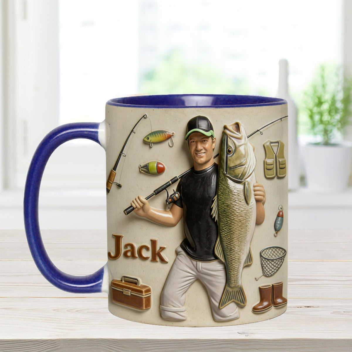 Mug décoratif personnalisé « Amoureux de la pêche » avec agitateurs en acrylique
