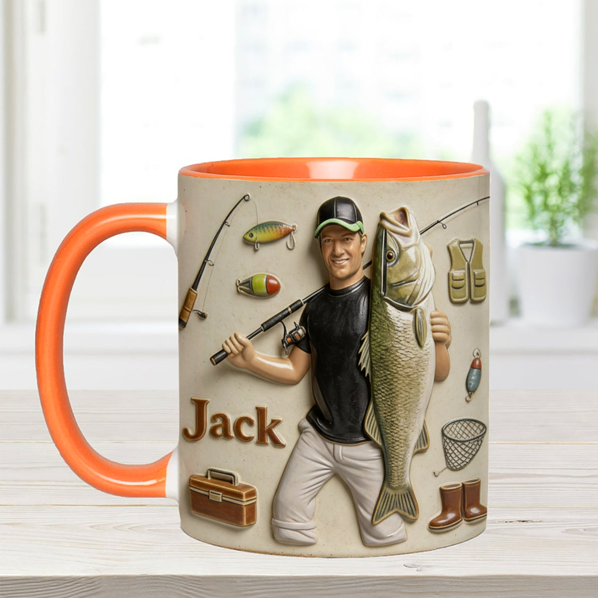 Mug décoratif personnalisé « Amoureux de la pêche » avec agitateurs en acrylique