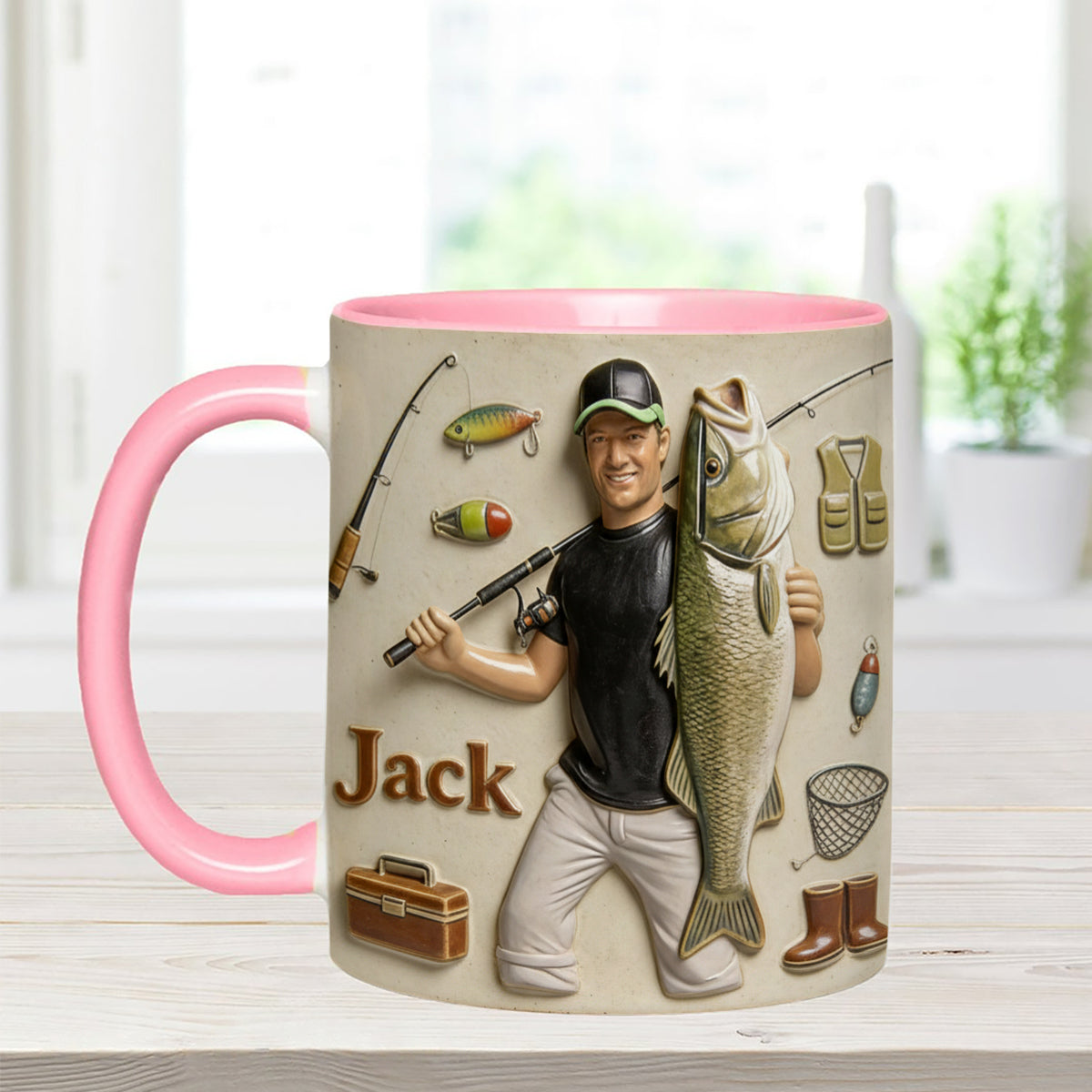 Mug décoratif personnalisé « Amoureux de la pêche » avec agitateurs en acrylique