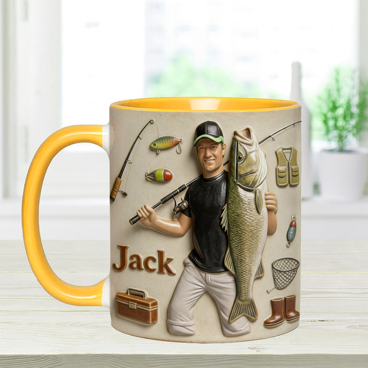 Mug décoratif personnalisé « Amoureux de la pêche » avec agitateurs en acrylique