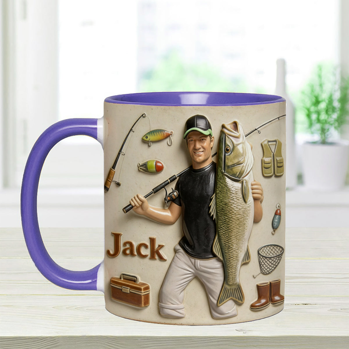 Mug décoratif personnalisé « Amoureux de la pêche » avec agitateurs en acrylique