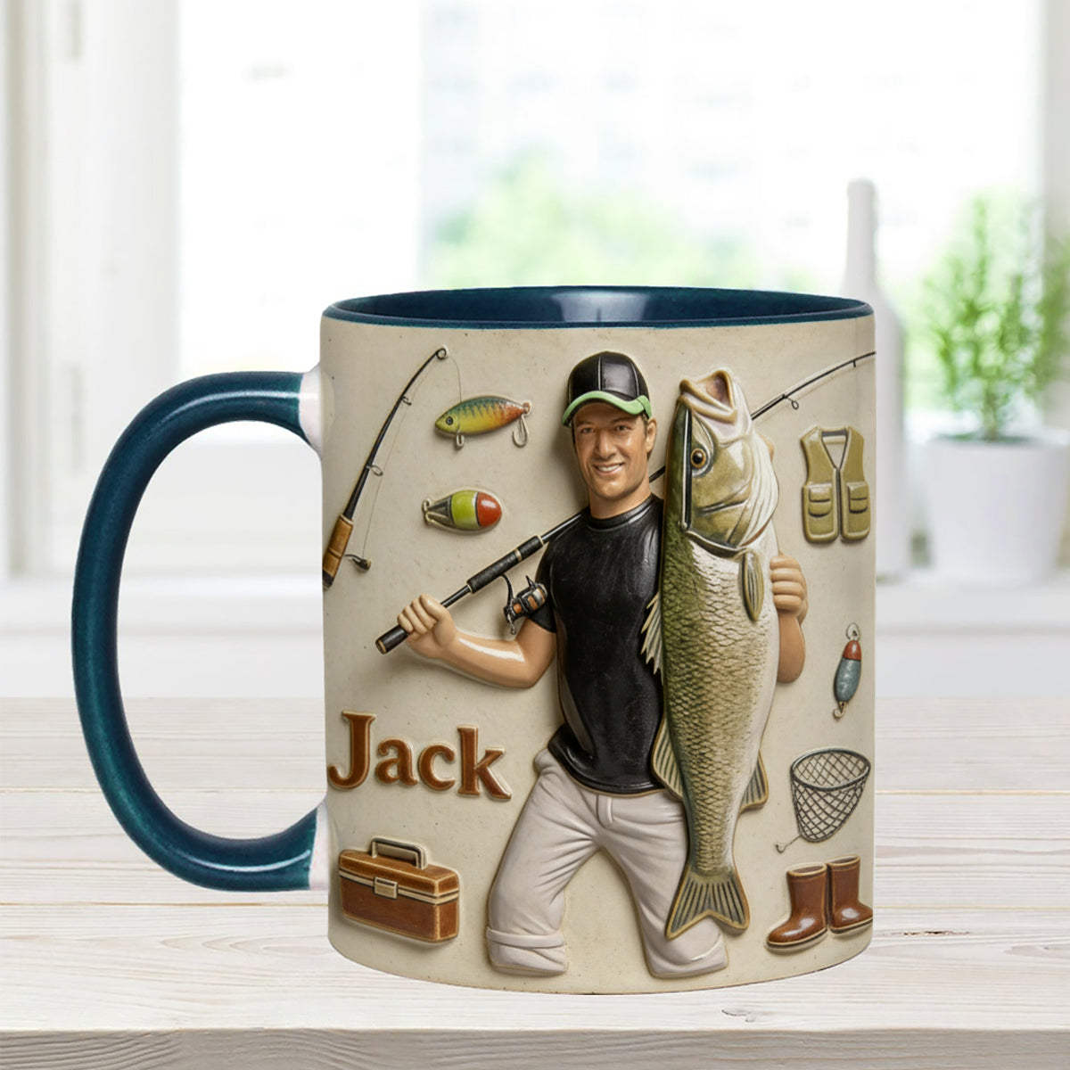 Mug décoratif personnalisé « Amoureux de la pêche » avec agitateurs en acrylique