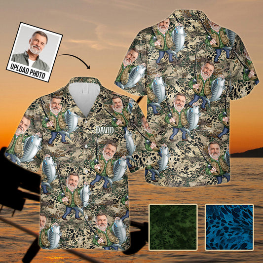 Funny Fishing Gift For Him/ Husband/ Dad...., Photo Personalize - Personalized Fishing Hawaiian Shirt