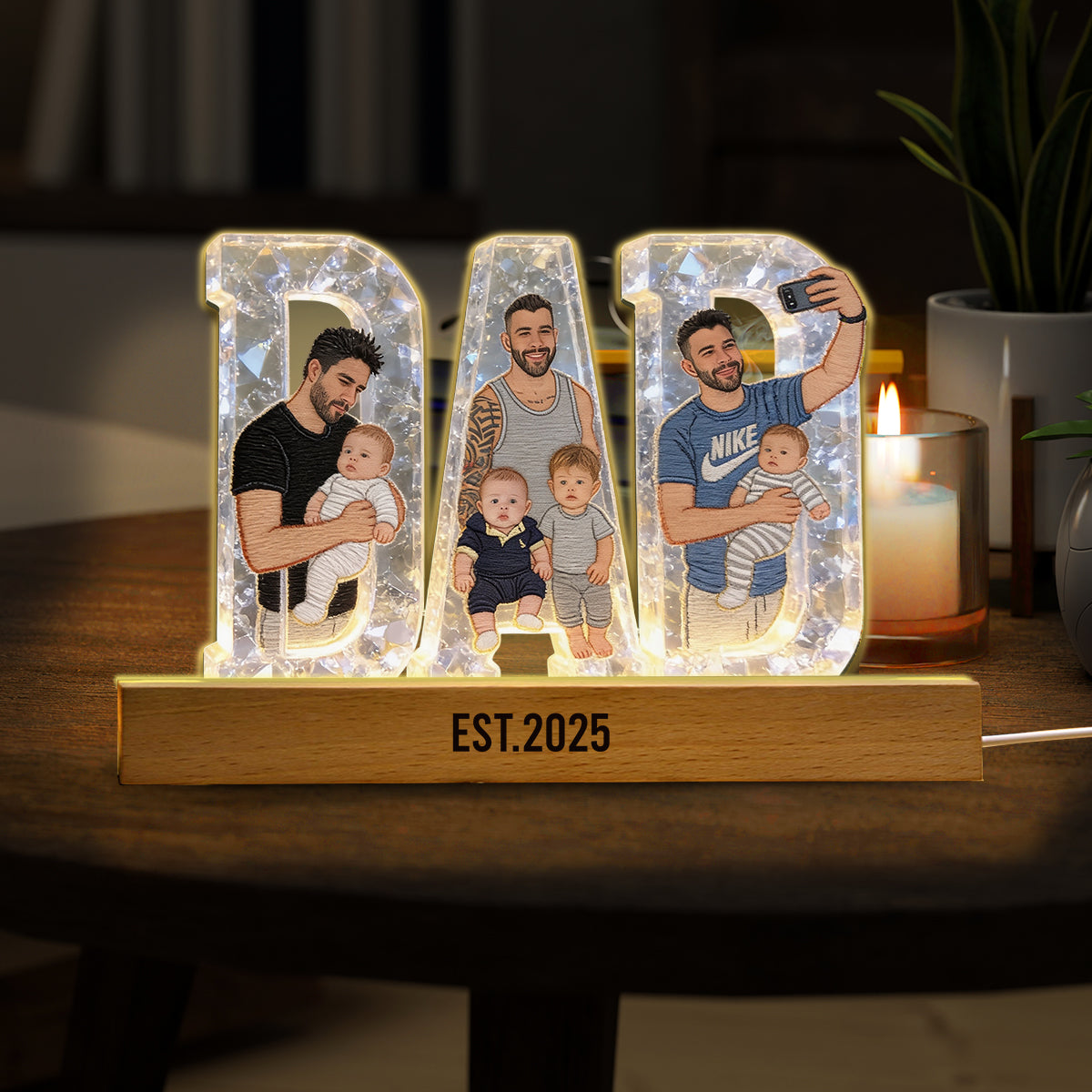 Meilleur Papa - Lampe de Nuit LED Personnalisée en Forme de Père