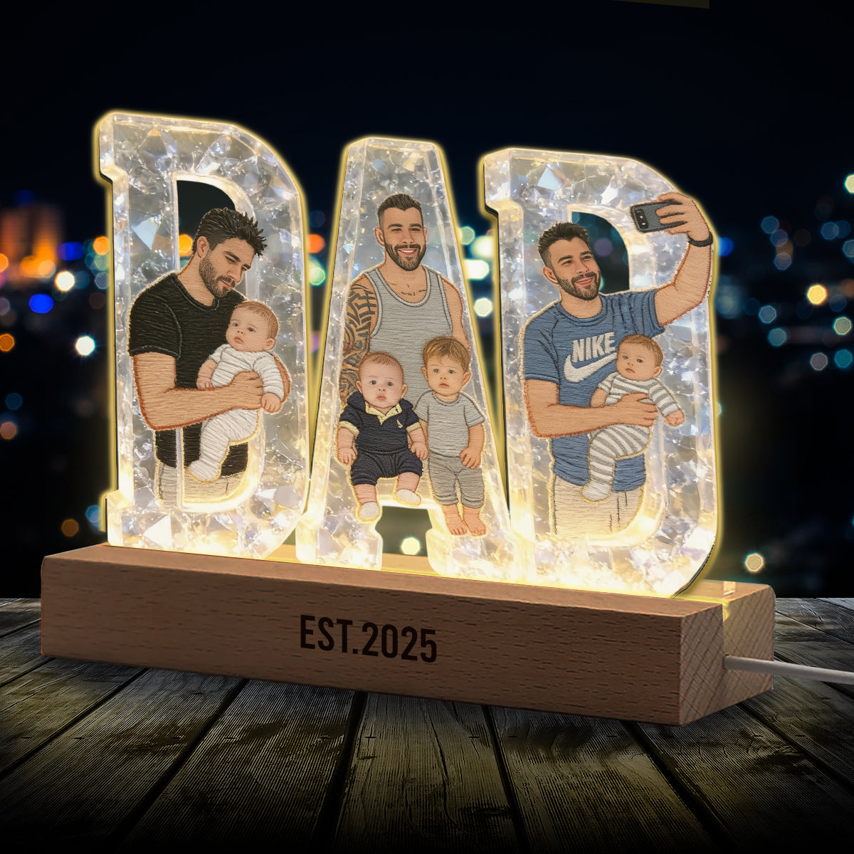 Meilleur Papa - Lampe de Nuit LED Personnalisée en Forme de Père