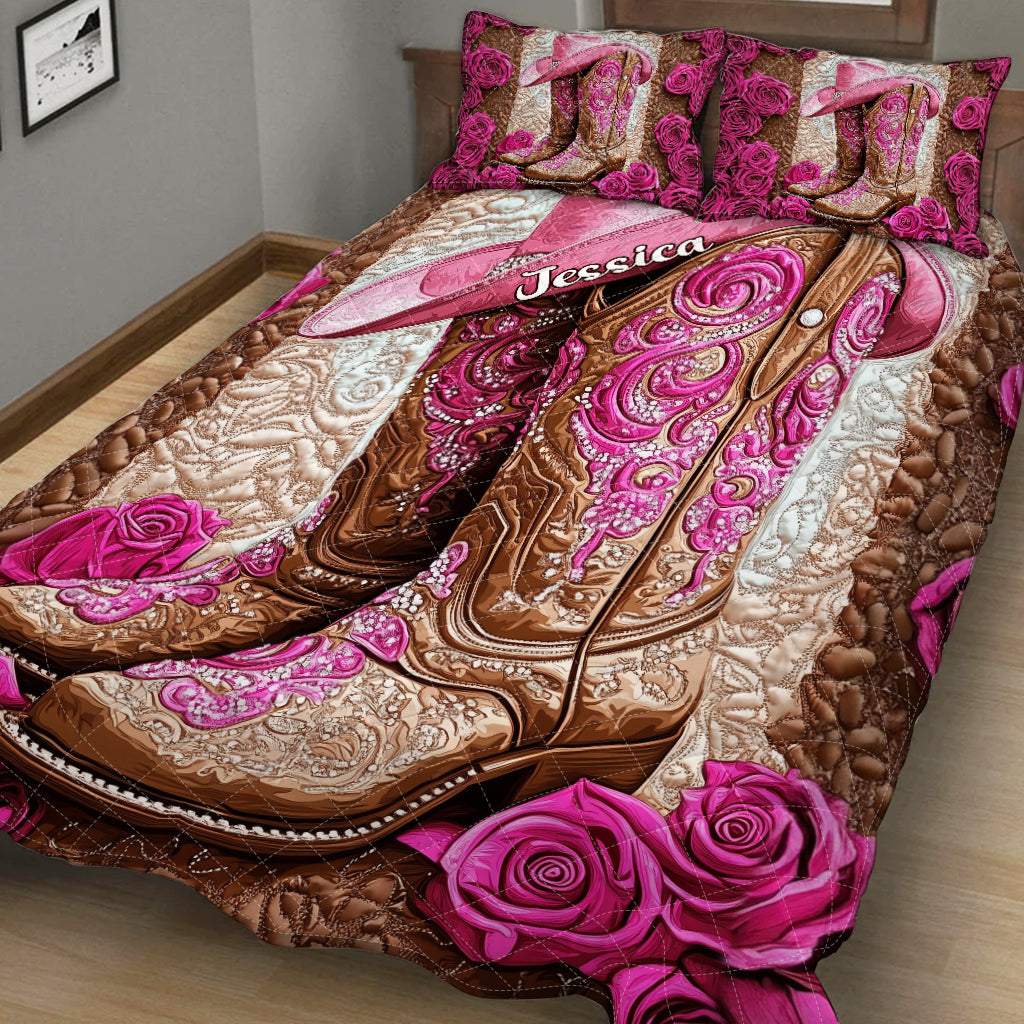 Pink Cowgirl Boots - Personalized Cowgirl Quilt Set