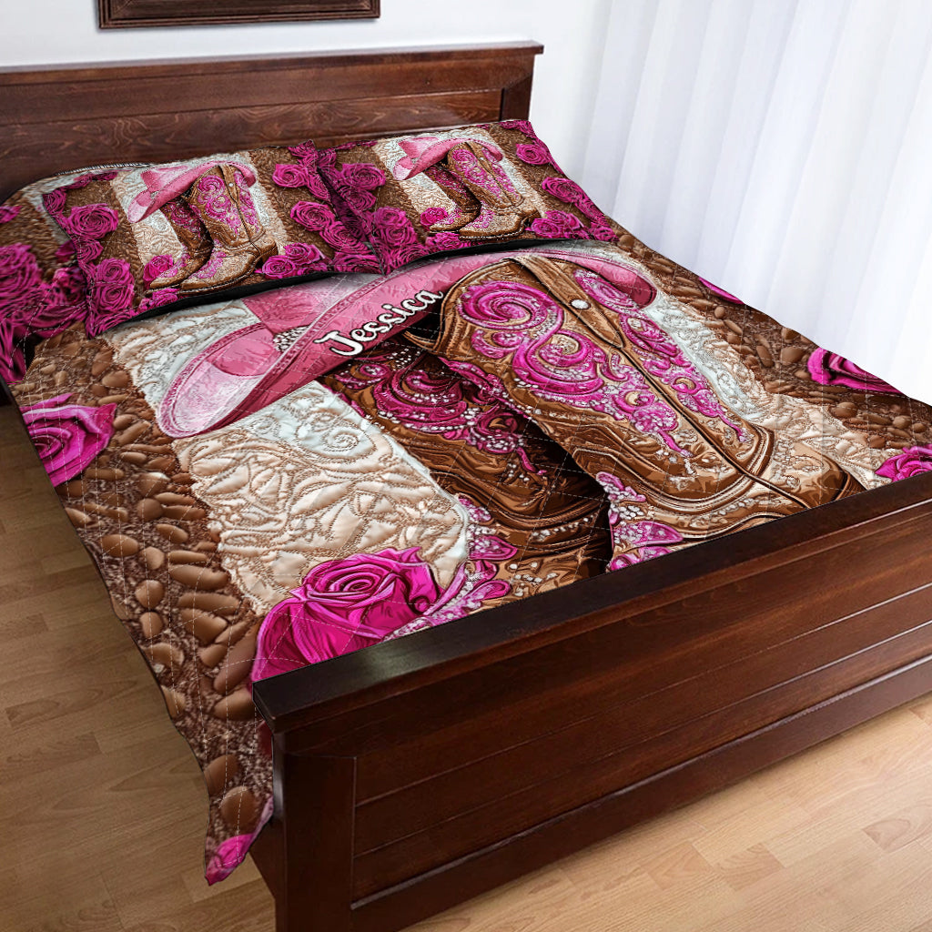 Pink Cowgirl Boots - Personalized Cowgirl Quilt Set