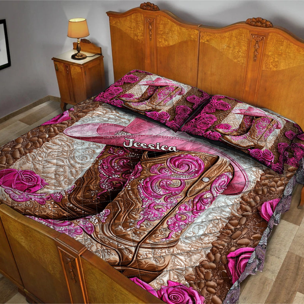 Pink Cowgirl Boots - Personalized Cowgirl Quilt Set