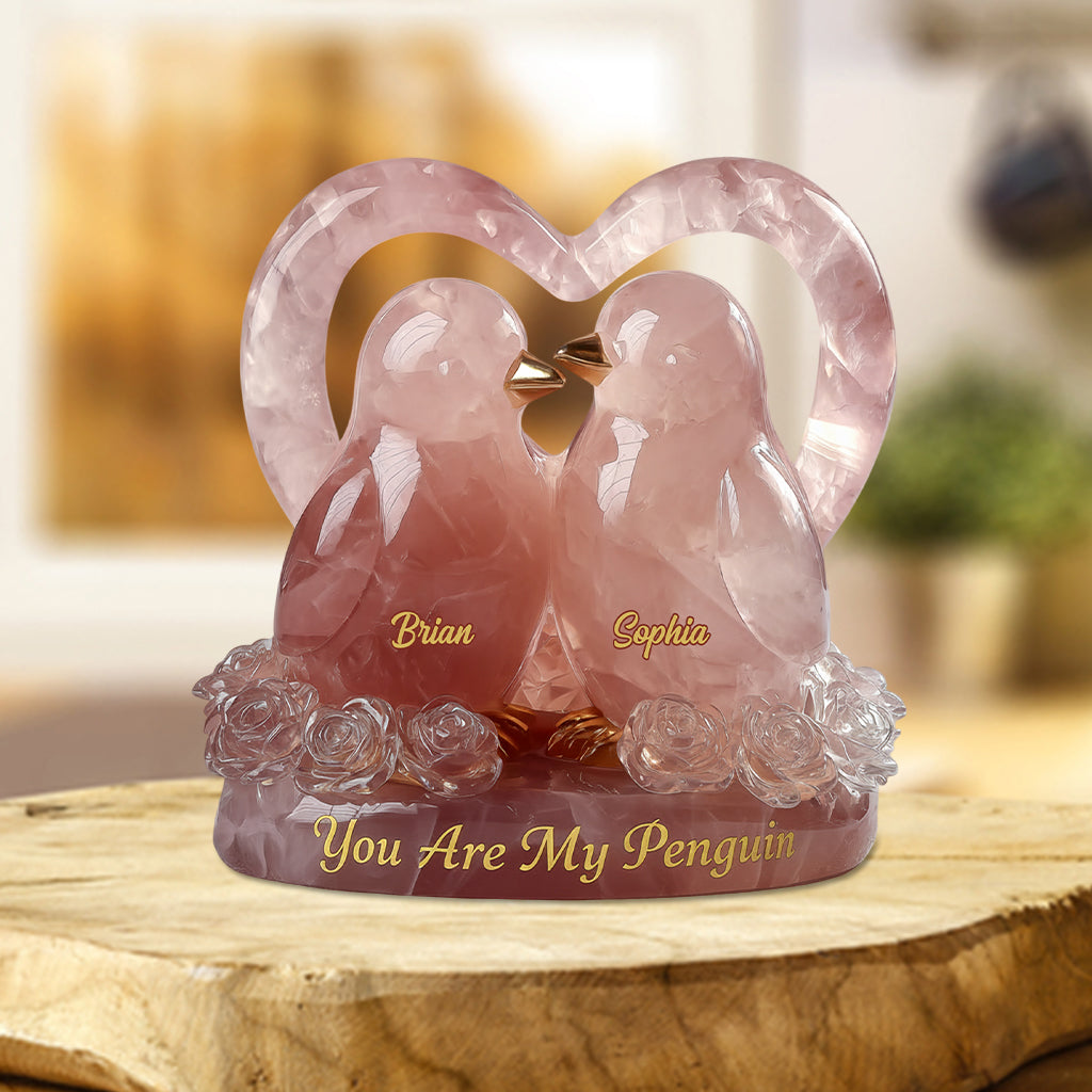 Tu es mon pingouin, couple de pingouins style quartz rose - Plaque acrylique personnalisée pour couple