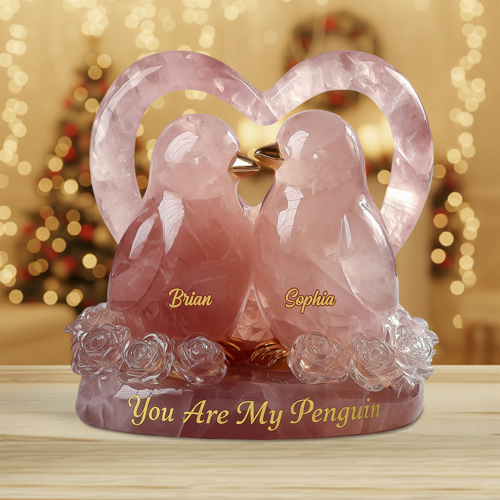 Tu es mon pingouin, couple de pingouins style quartz rose - Plaque acrylique personnalisée pour couple