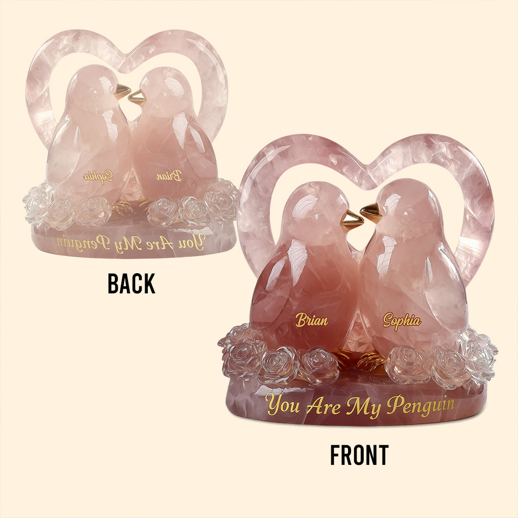 Tu es mon pingouin, couple de pingouins style quartz rose - Plaque acrylique personnalisée pour couple
