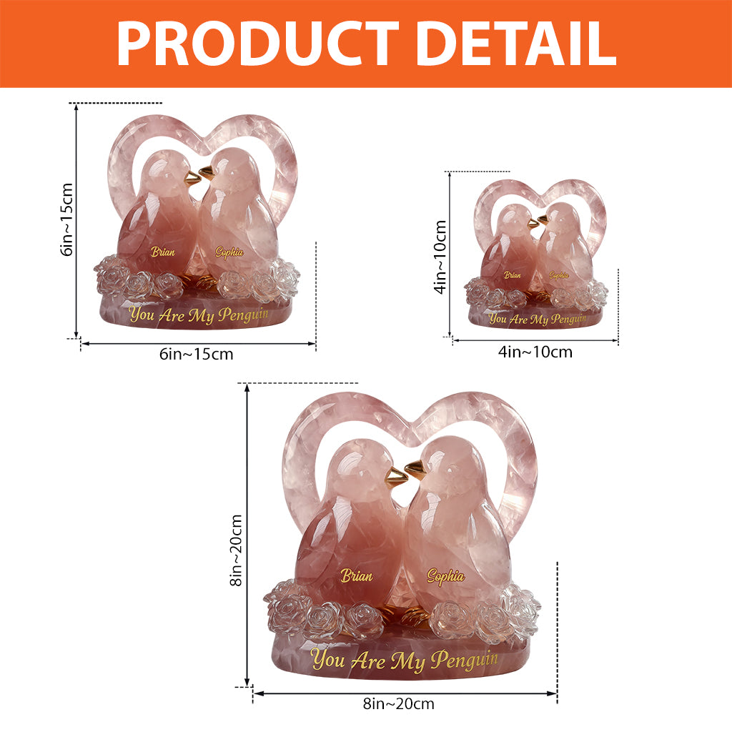 Tu es mon pingouin, couple de pingouins style quartz rose - Plaque acrylique personnalisée pour couple