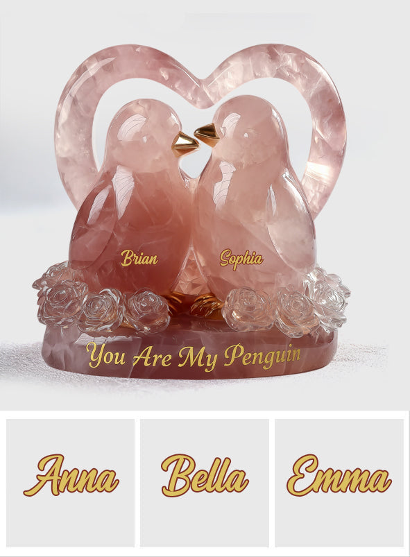 Tu es mon pingouin, couple de pingouins style quartz rose - Plaque acrylique personnalisée pour couple