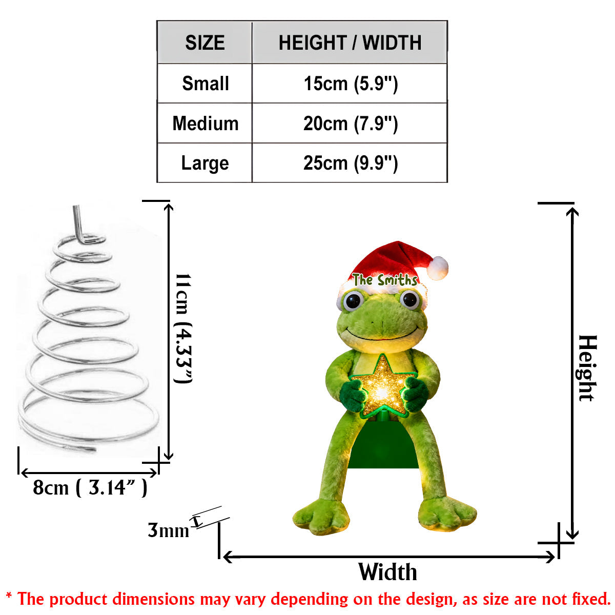 Décoration de sapin lumineuse LED grenouille personnalisée - Vert Noël -