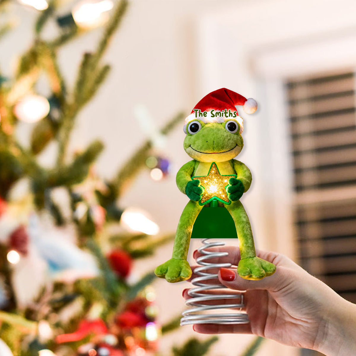 Décoration de sapin lumineuse LED grenouille personnalisée - Vert Noël -