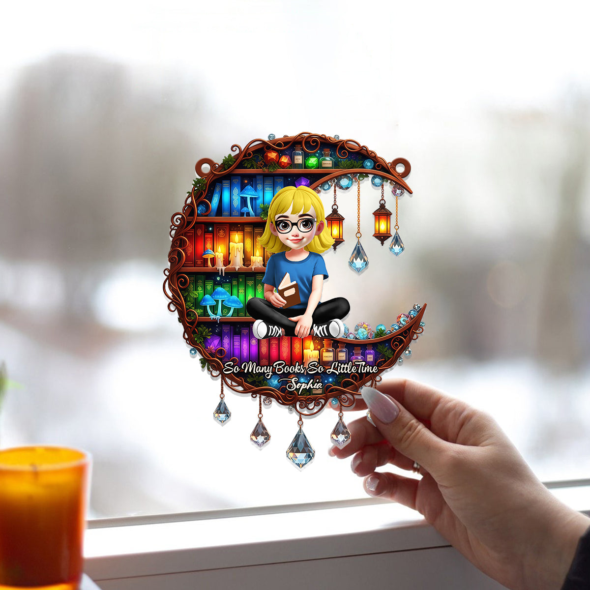 Juste un chapitre de plus - Attrape-soleil personnalisé à suspendre à la fenêtre, en forme de livre