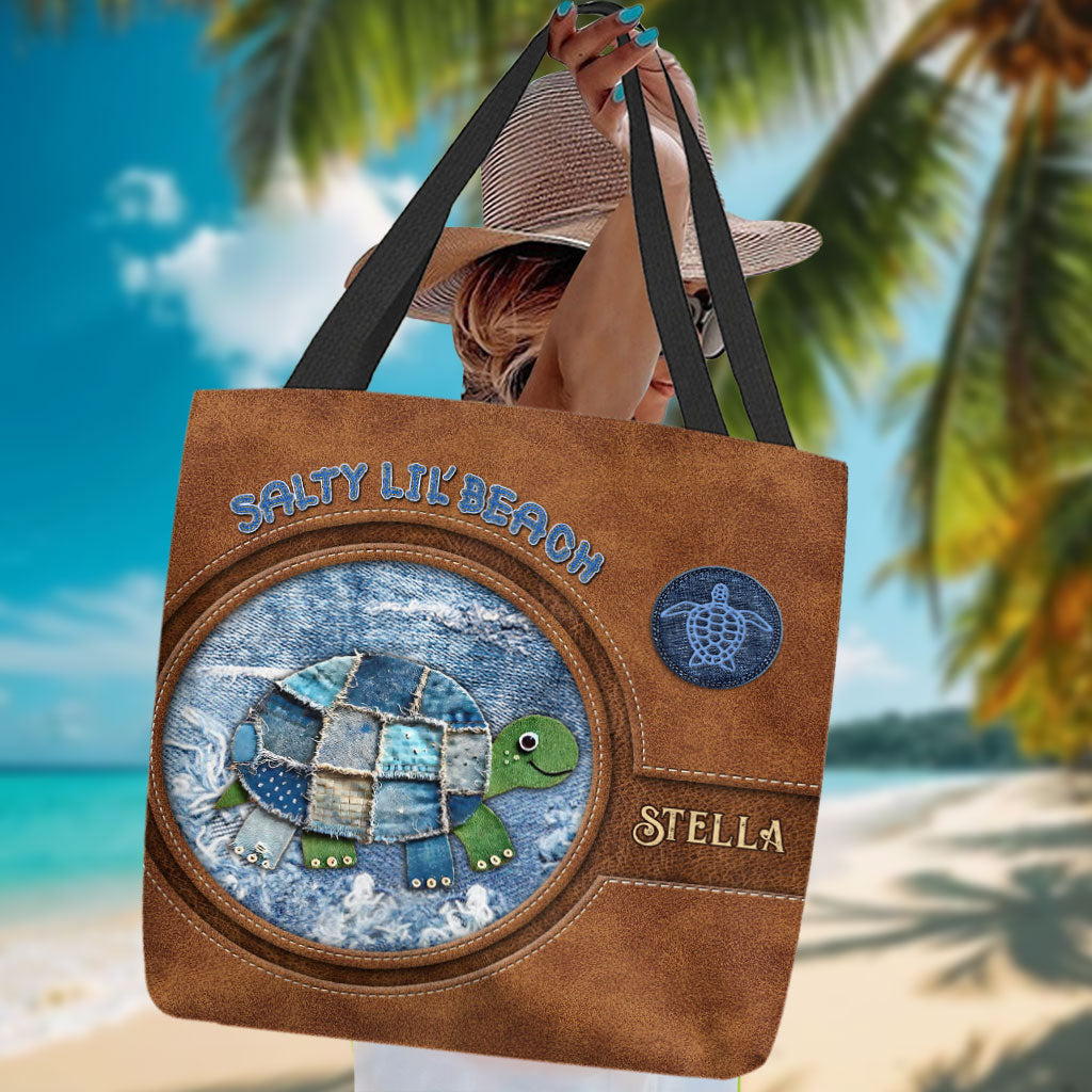 Sac fourre-tout tortue patchwork en denim - Sac fourre-tout tortue personnalisé