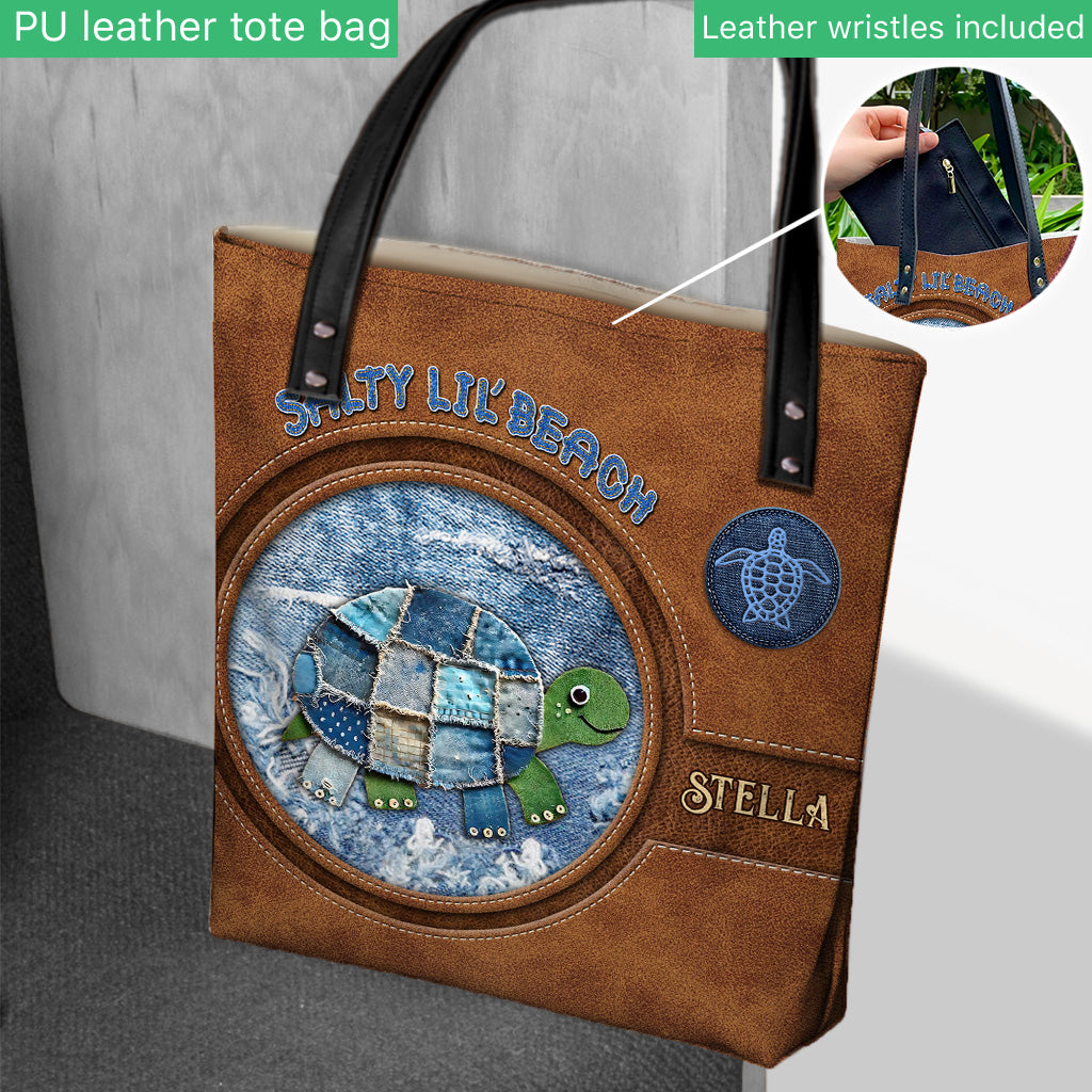 Sac fourre-tout tortue patchwork en denim - Sac fourre-tout tortue personnalisé