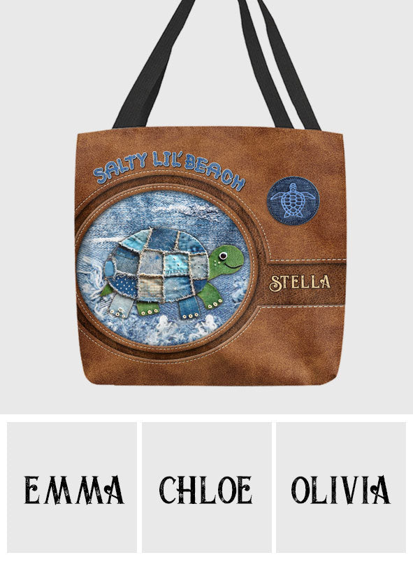 Sac fourre-tout tortue patchwork en denim - Sac fourre-tout tortue personnalisé