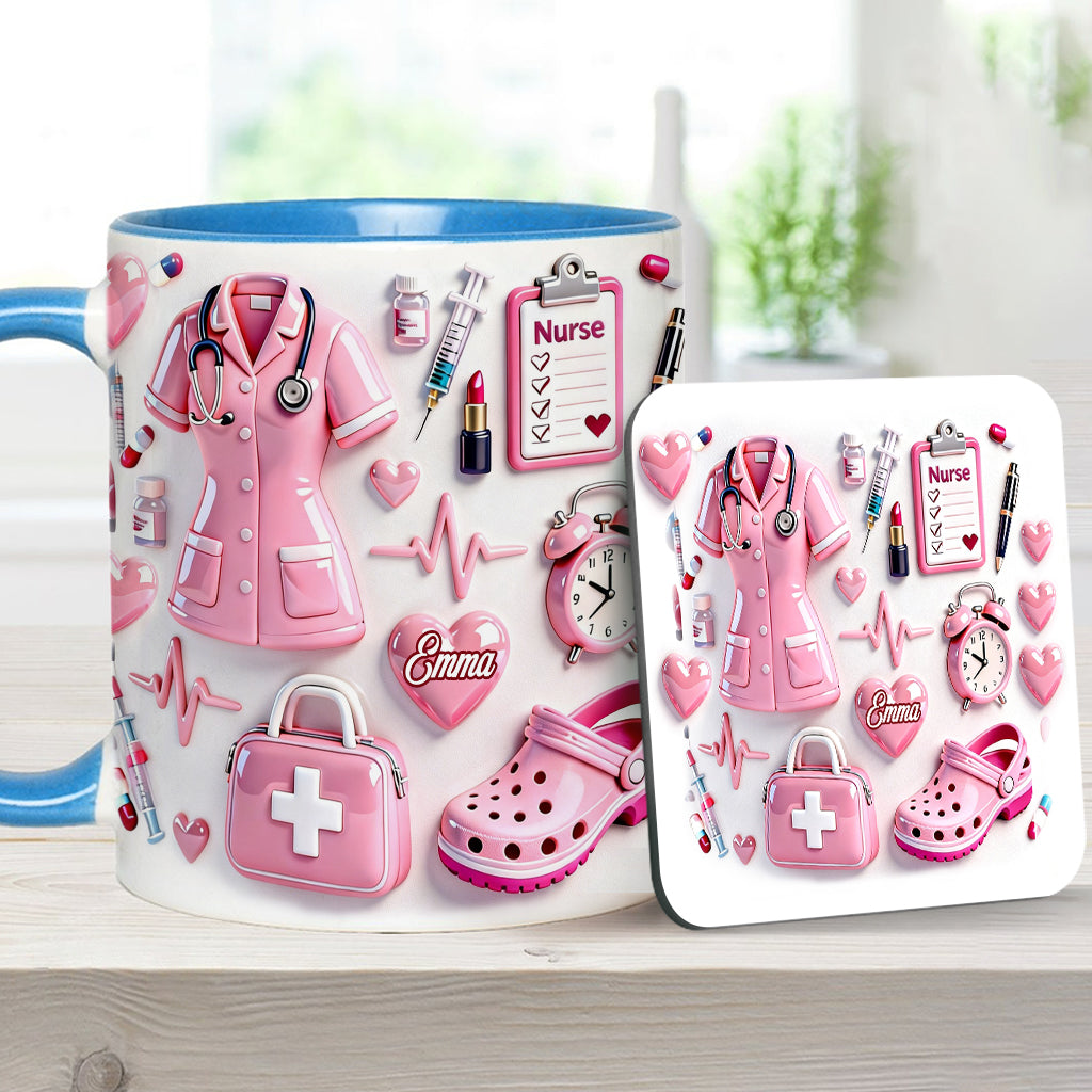 Vie d'infirmière - Mug et sous-verre personnalisés « Infirmière »