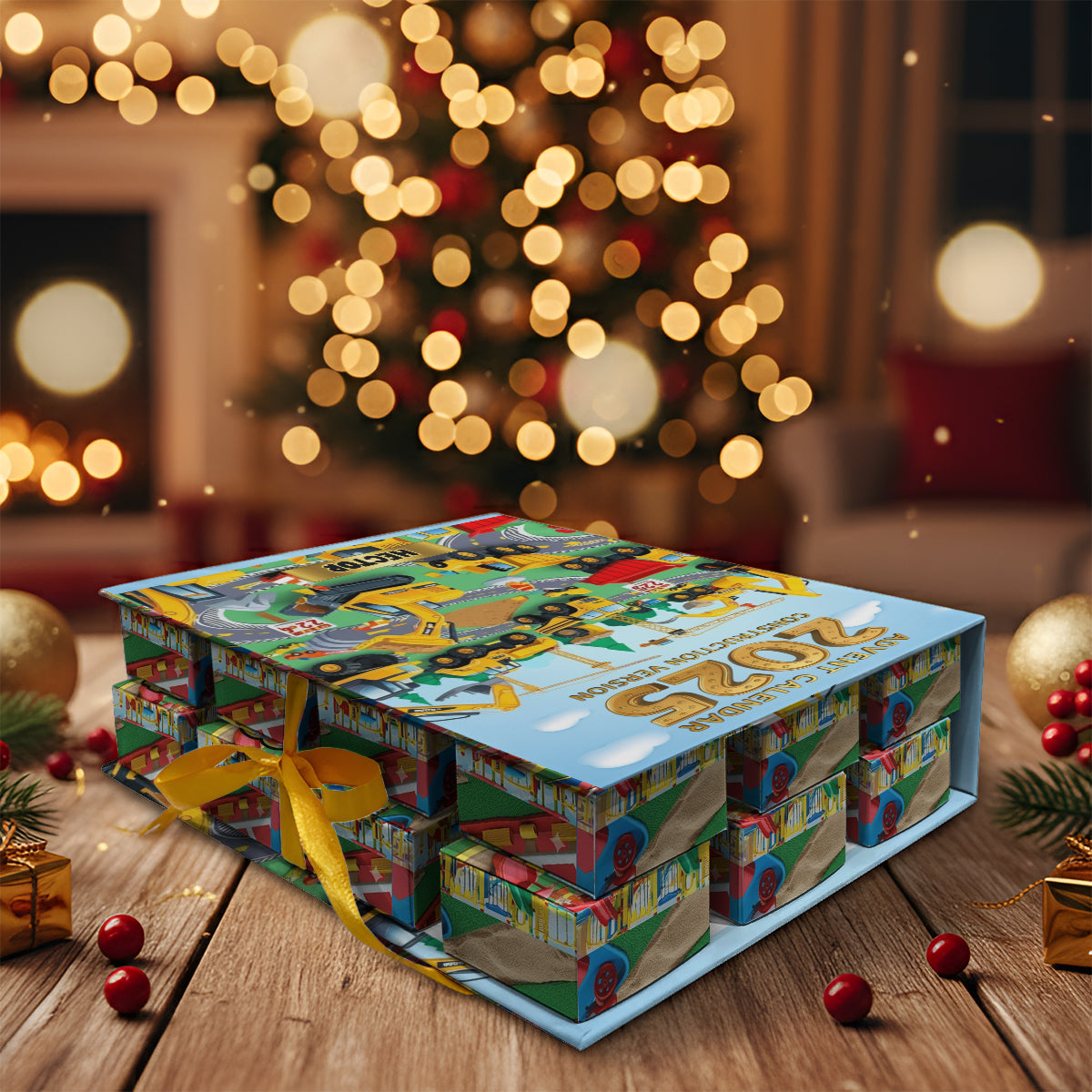 Version construction - Calendrier de l'Avent pliable et personnalisé pour enfant avec décorations