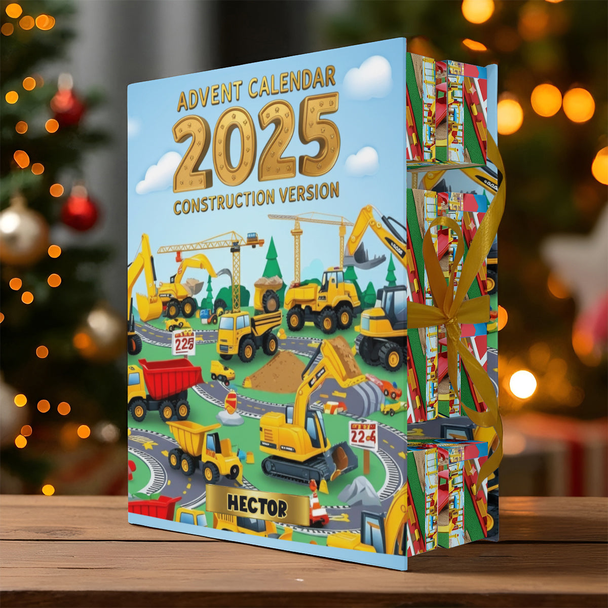 Version construction - Calendrier de l'Avent pliable et personnalisé pour enfant avec décorations