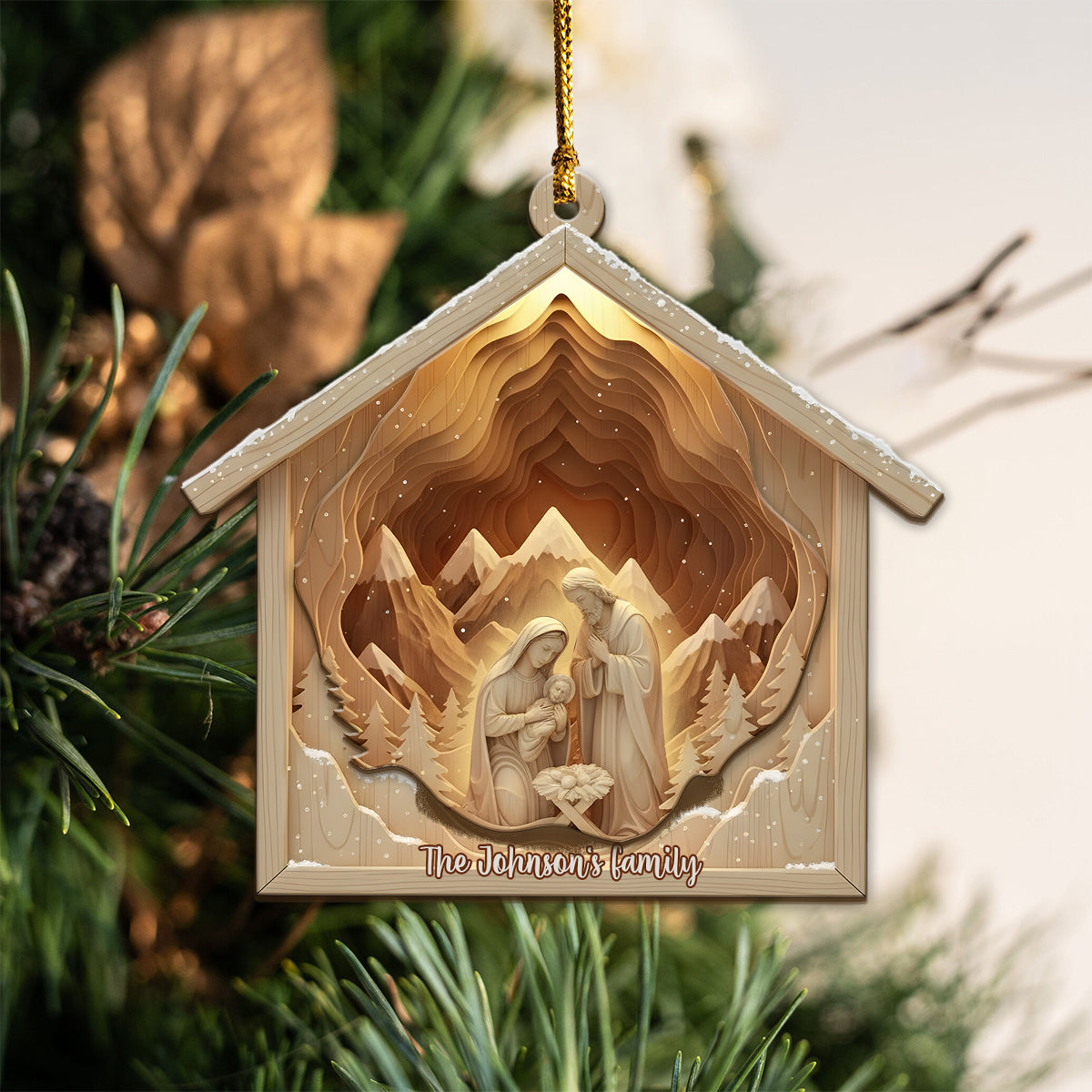 Nativity Scene Jesus - Personalized Christian 2 Layered Wooden Ornament