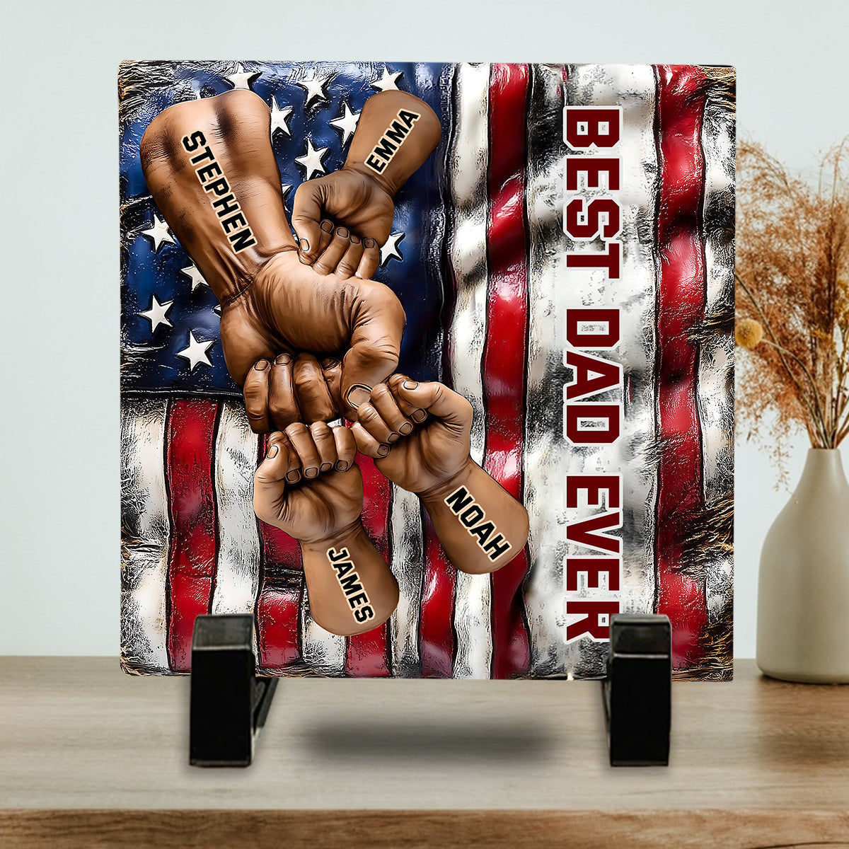 Best Dad Ever - Personalized Father Square Shaped Stone