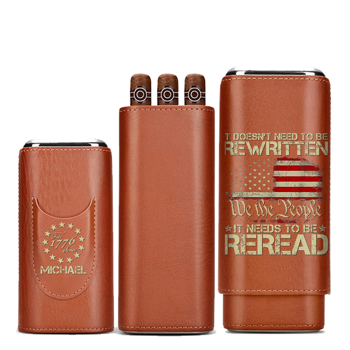 Nous le Peuple - Étui à cigares en cuir personnalisé pour la fête de l'Indépendance/le 4 juillet