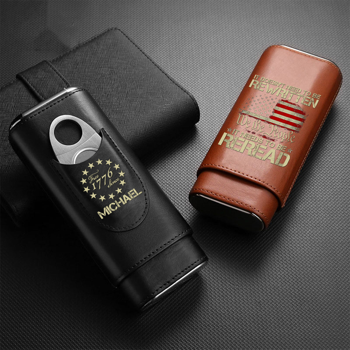 Nous le Peuple - Étui à cigares en cuir personnalisé pour la fête de l'Indépendance/le 4 juillet