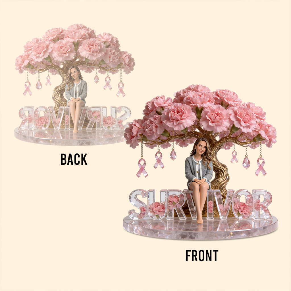 Custom Any Photo & Flower - Personalized Breast Cancer Awareness Custom Shaped Acrylic Plaque