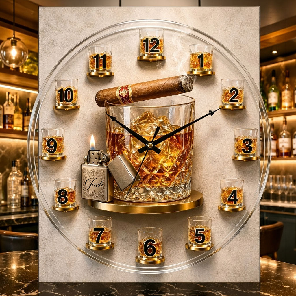 Temps pour Whisky & Cigare - Horloge Murale en Acrylique Personnalisée