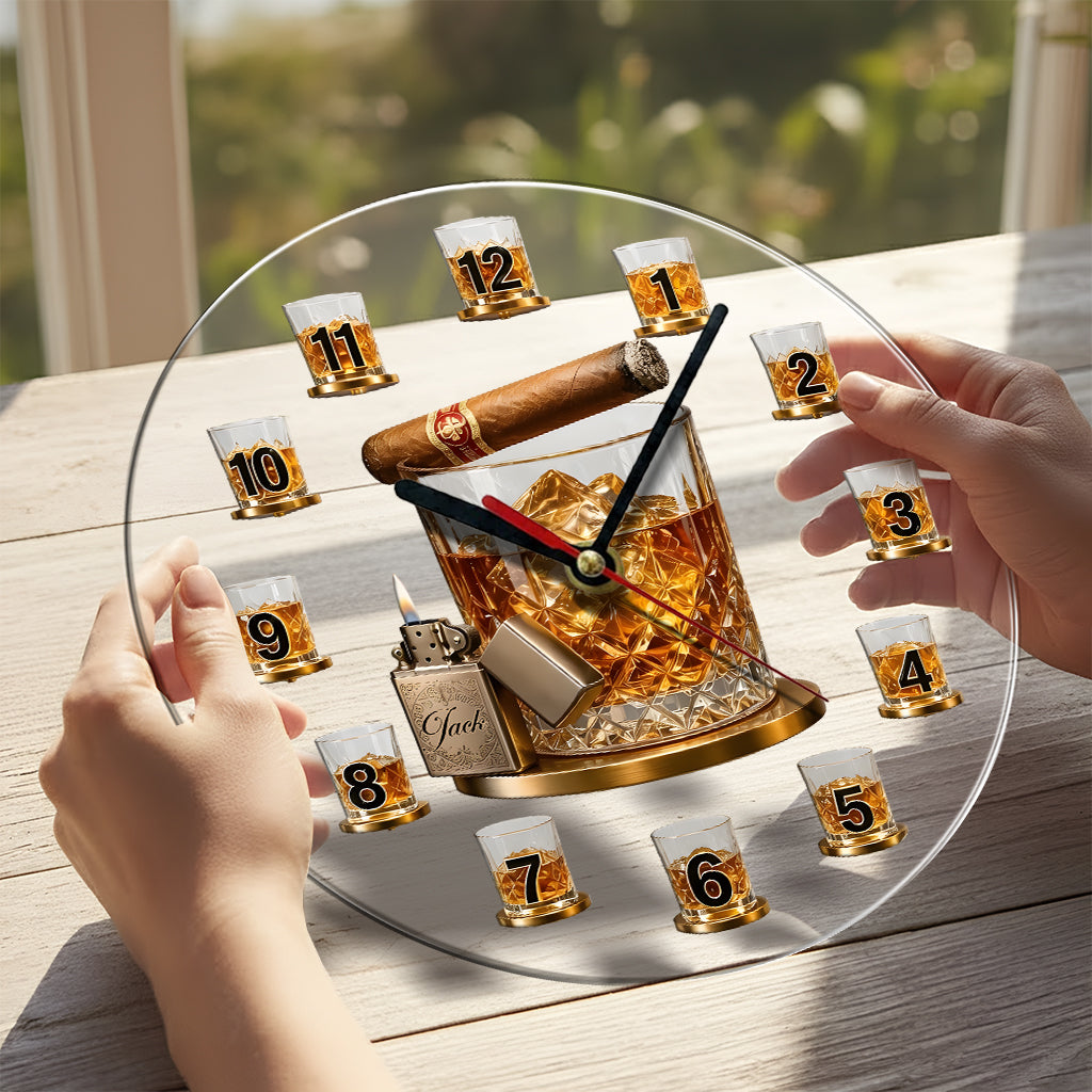 Temps pour Whisky & Cigare - Horloge Murale en Acrylique Personnalisée