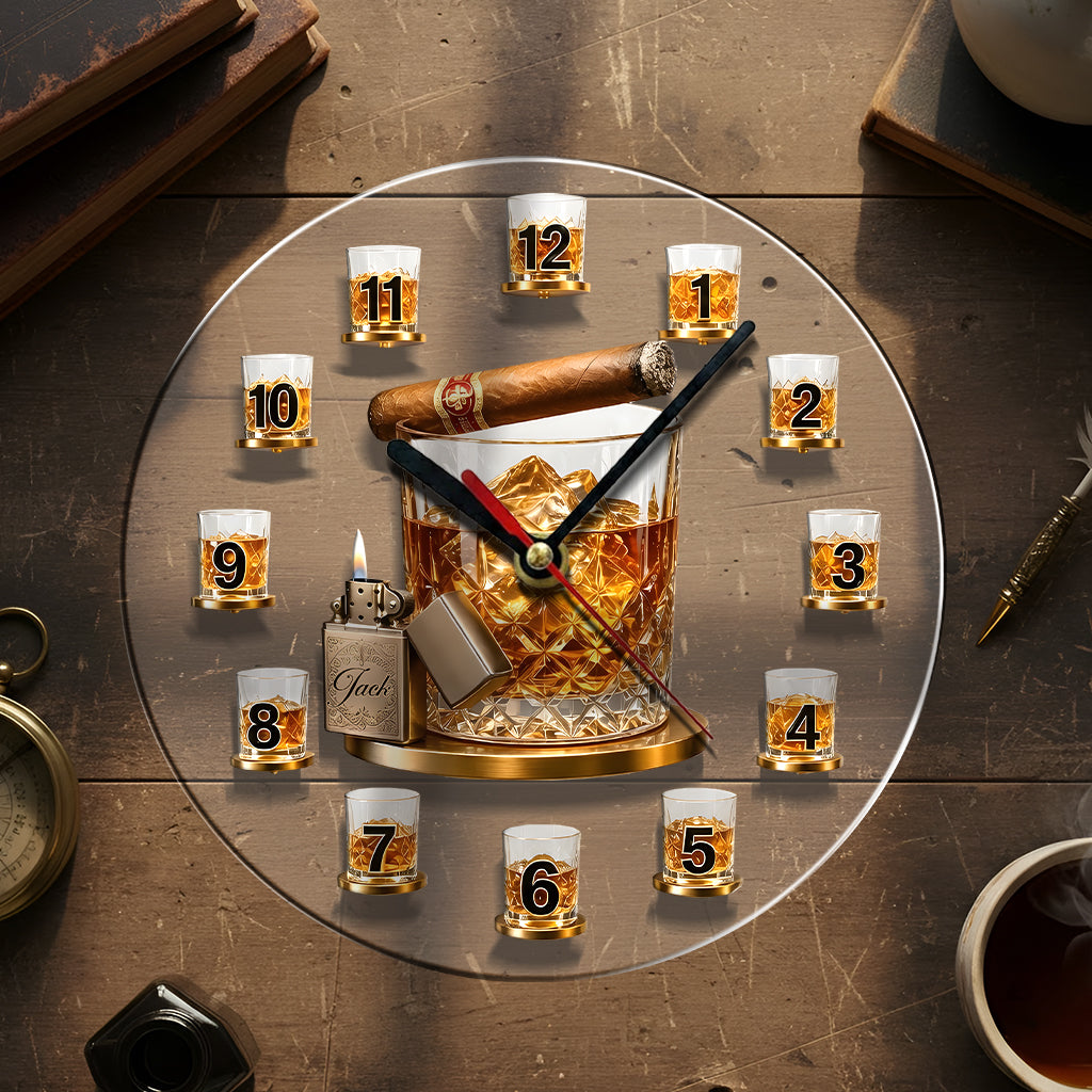Temps pour Whisky & Cigare - Horloge Murale en Acrylique Personnalisée