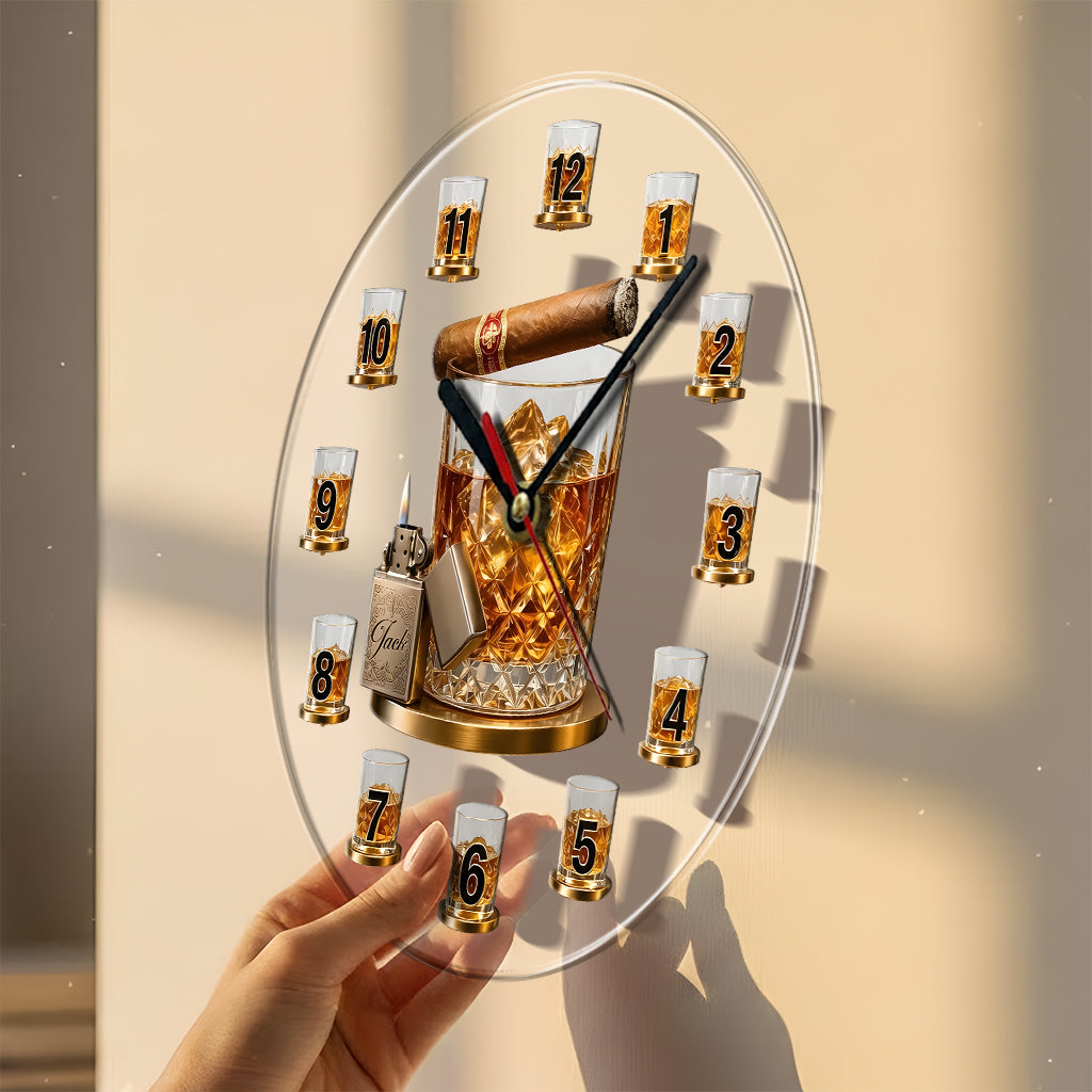 Temps pour Whisky & Cigare - Horloge Murale en Acrylique Personnalisée