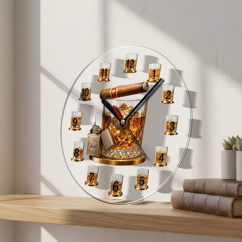 Temps pour Whisky & Cigare - Horloge Murale en Acrylique Personnalisée