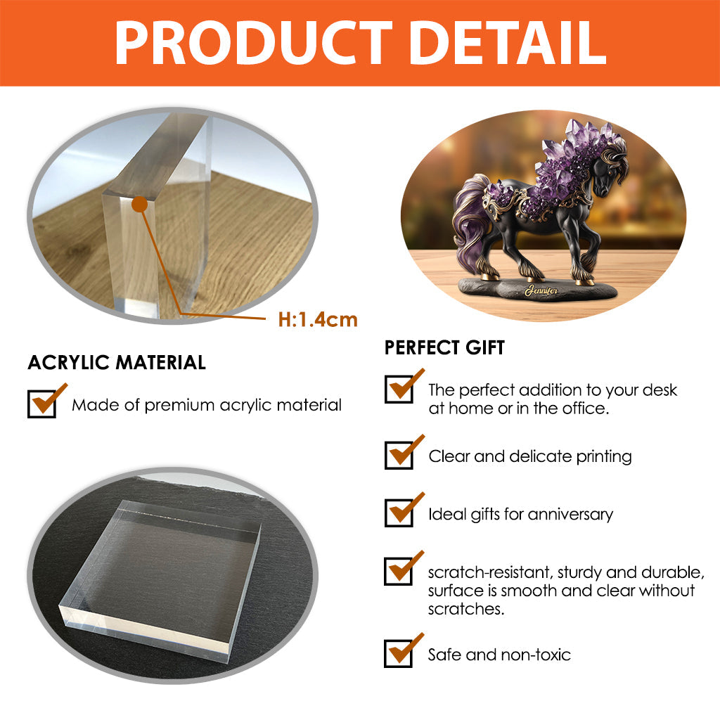 Améthyste/Quartz rose/Rubis/... Style Cheval - Plaque acrylique personnalisée en forme de cheval