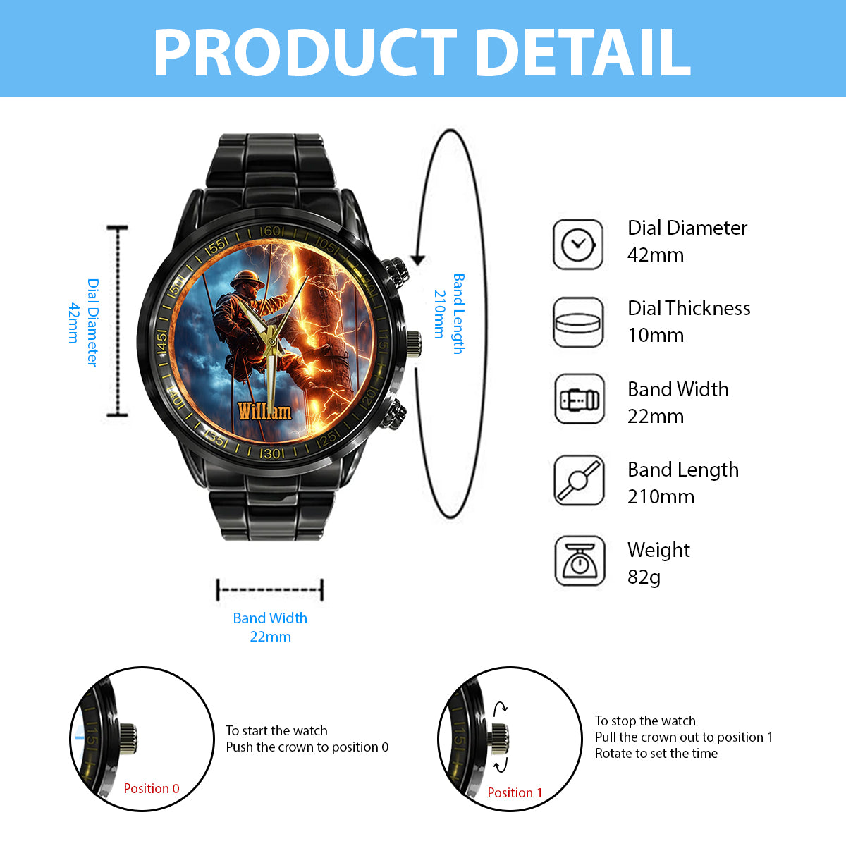 Gift For Lineman Dad, Husband, Son... - Personalized Lineman Hand Watch