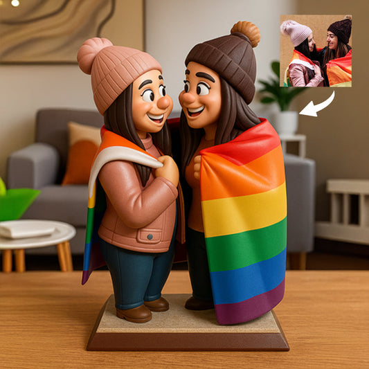 Love Is Love Couple Gift Cartoonish Exaggerated Mascot Style - Personalized LGBT Support Custom Shaped Acrylic Plaque