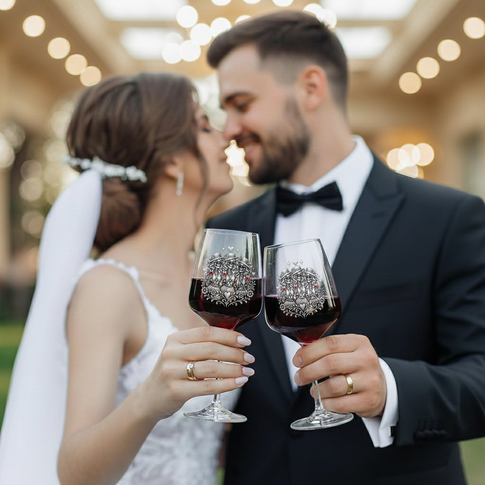 Chaos Together - Personalized Bestie Wine Glasses Set With Wooden Box