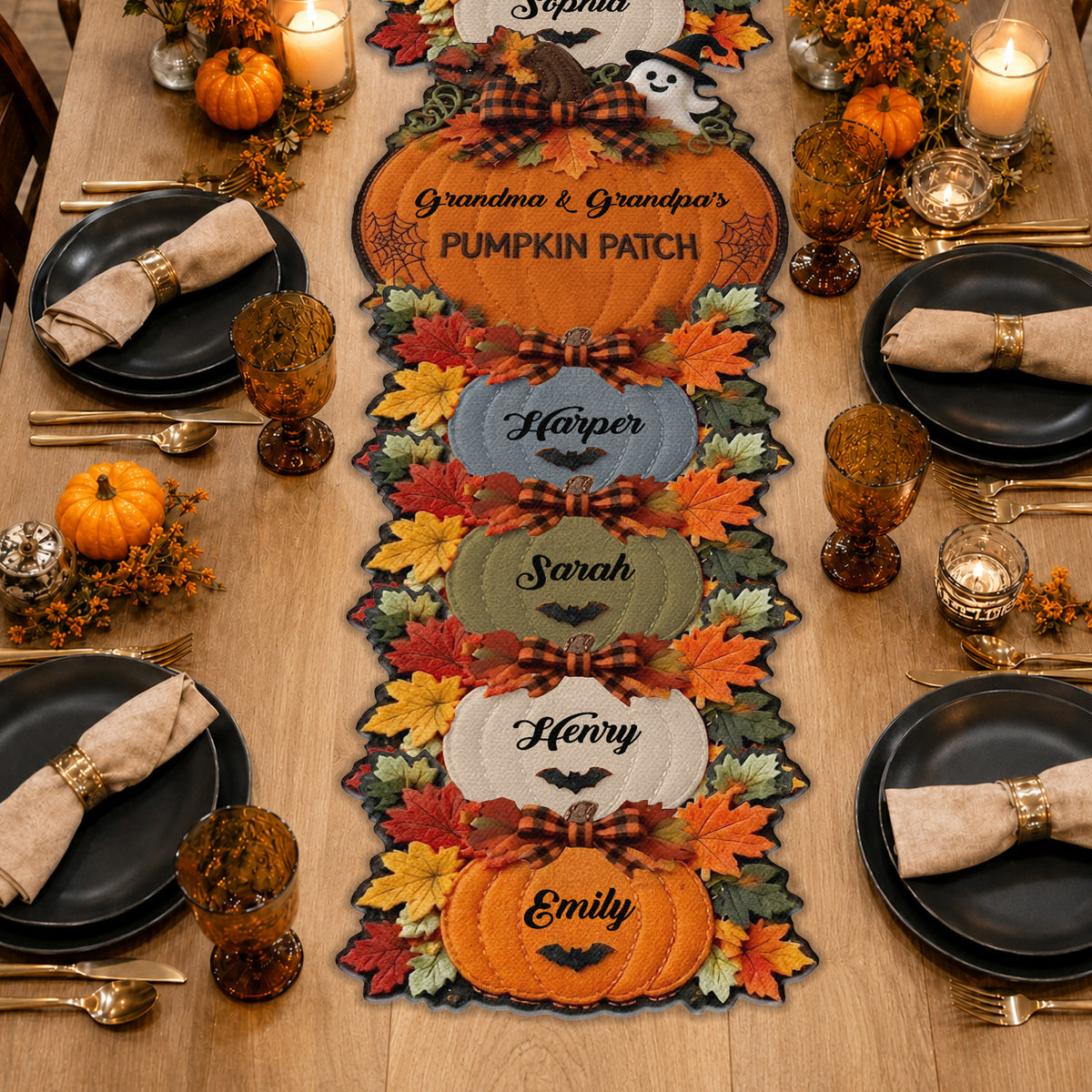 Grandma Grandpa's Pumpkin Patch - Personalized Grandma Custom Shape Table Runner