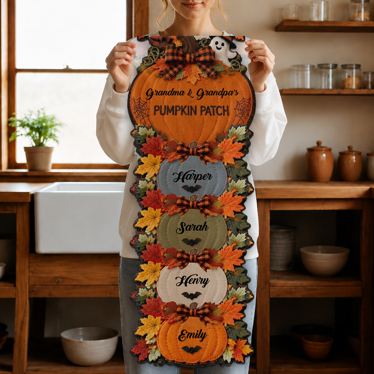 Grandma Grandpa's Pumpkin Patch - Personalized Grandma Custom Shape Table Runner