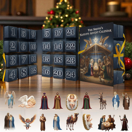 Calendrier de l'Avent de la Nativité - Calendrier de l'Avent chrétien pliable et personnalisé avec décorations