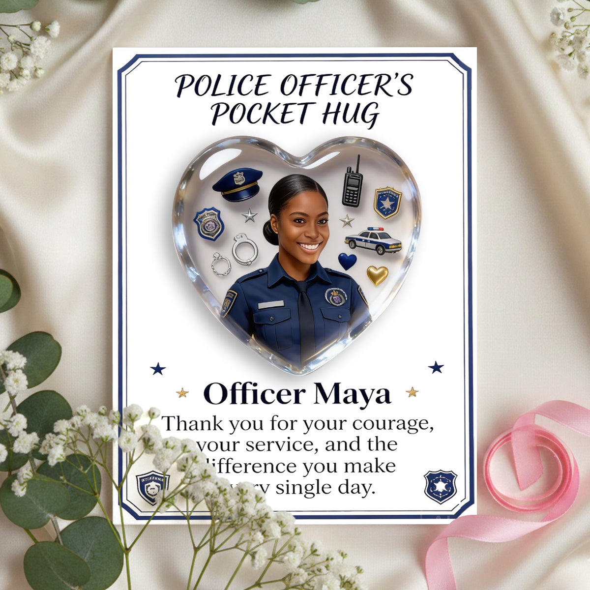 Gift For Police Officers, Custom From Any Photo - Personalized Police Officer Pocket Hug Card