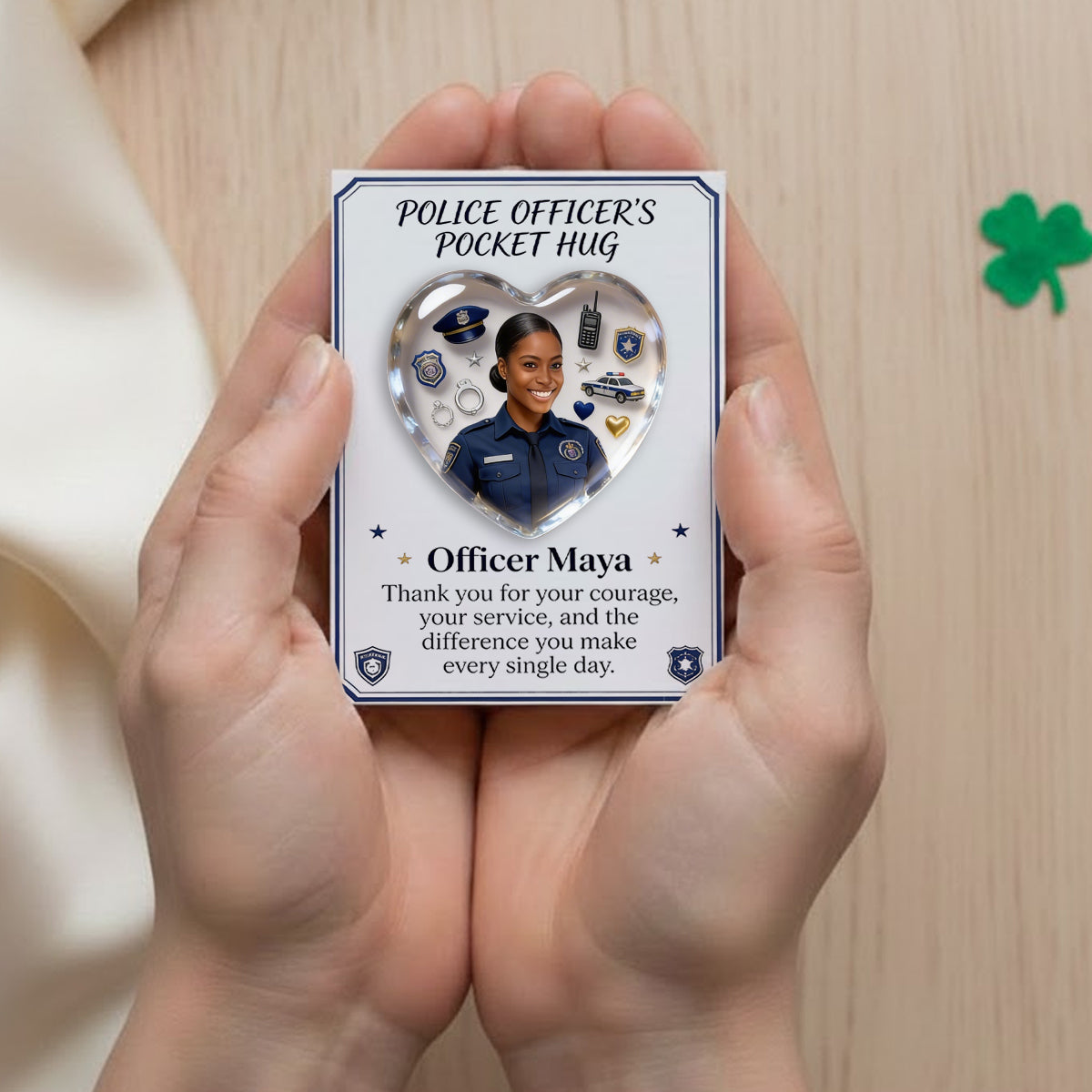 Gift For Police Officers, Custom From Any Photo - Personalized Police Officer Pocket Hug Card