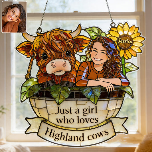 Photo Personnalisée - Ornement Suncatcher Suspendu Vache des Highlands