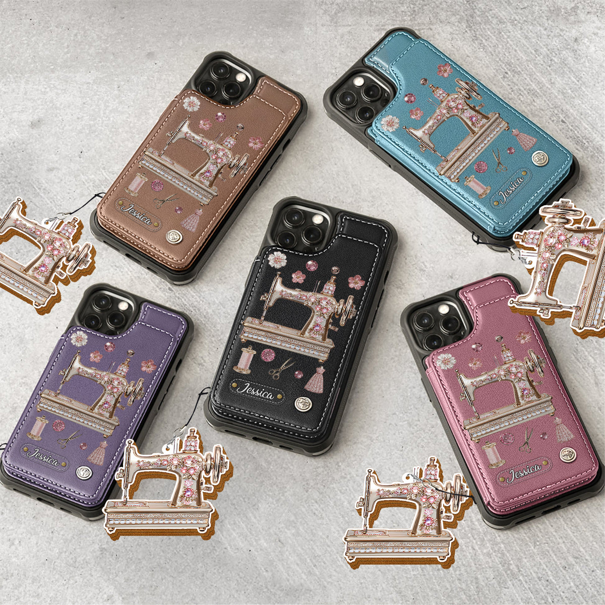 Magnifique machine à coudre - Étui portefeuille personnalisé pour téléphone