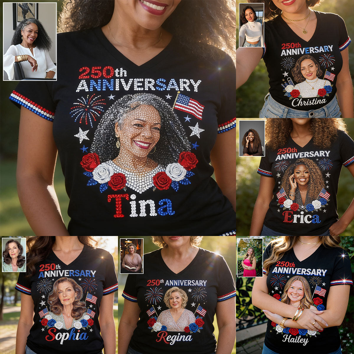 T-shirt V-Neck Personnalisé - Photo Personnalisée pour le 4 Juillet