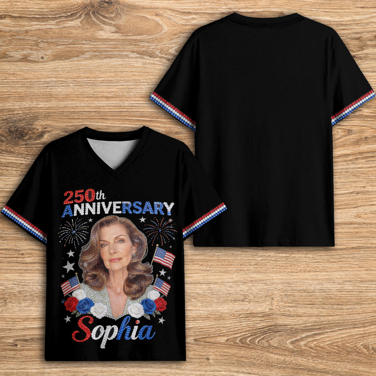 T-shirt V-Neck Personnalisé - Photo Personnalisée pour le 4 Juillet